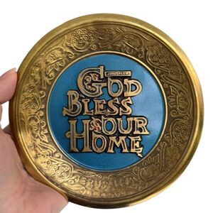 Vintage Brass God Bless Our Home Jerusalem Wall Hanging